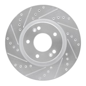 Hyundai Elantra Brake Rotor (1) - Front Left - R1 Concepts - Drilled & Slotted - Silver - `20-`25